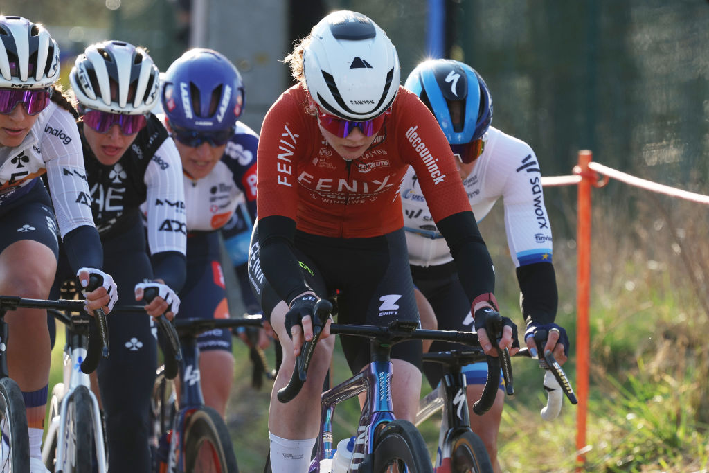 NINOVE BELGIUM MARCH 01 Puck Pieterse of Netherlands and Team FenixDeceuninck competes during the 17th Omloop Het Nieuwsblad 2025 Womens Elite a 1379km one day race from Ghent to Ninove UCIWWT on March 01 2025 in Ninove Belgium Photo by Rhode Van ElsenGetty Images