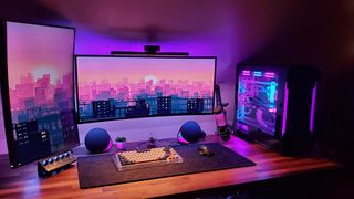 A purple-lit gaming battlestation