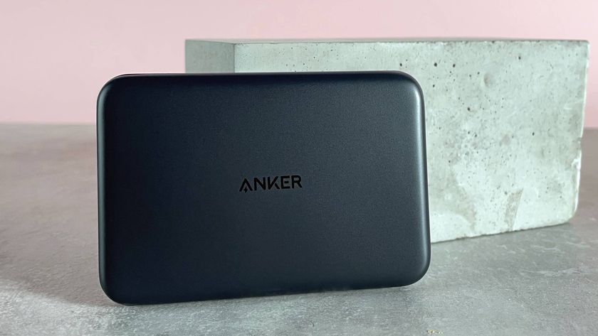 The top panel of the slim Anker power bank is facing forward.