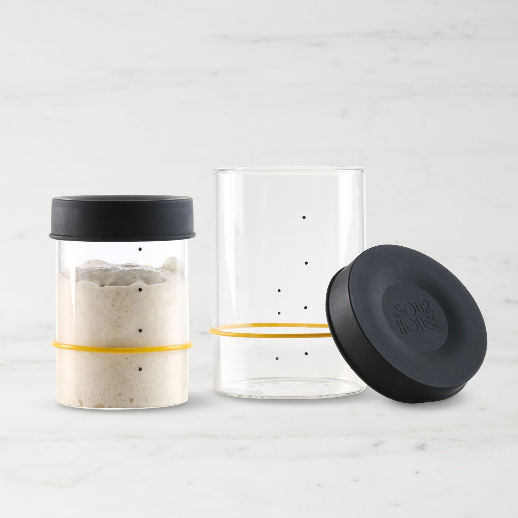 Glass sourdough start jars with black lids