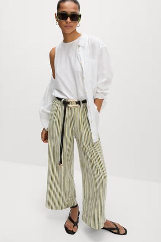 M&S Linen Rich Wide Leg Cropped Trousers