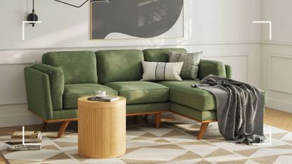 Where to buy nice furniture online in the US, featuring an olive green sectional set from Article