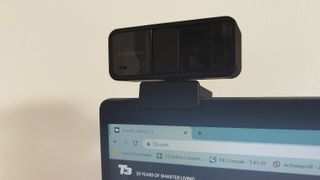Kensington W1050 1080p webcam review: webcam with privacy cover closed on a laptop screen