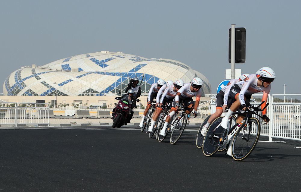 Rabo Liv on course during the Worlds team time trial
