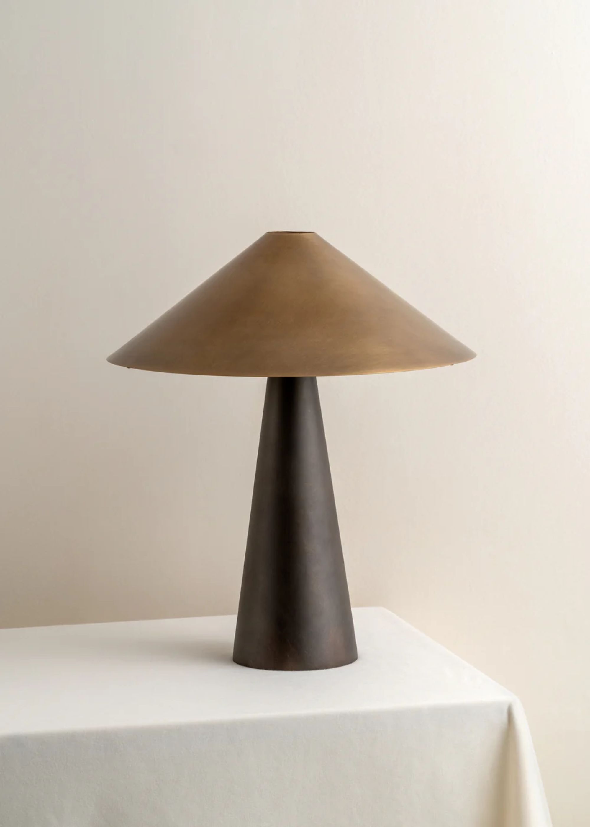 Light and Lamps , Orta Aged Brass and Bronze Cone Table Lamp