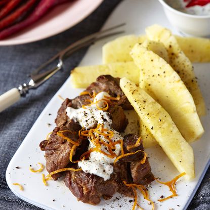 Spicy Moroccan lamb with pineapple and chilli yogurt