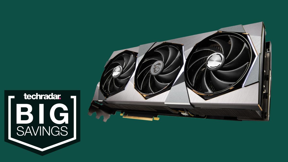 An MSI RTX 4070 Ti against a green background with a TechRadar deals badge