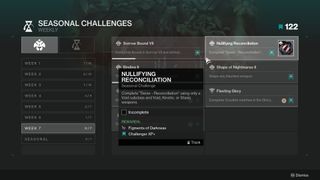 Destiny 2 Nullifying Reconciliation challenge in the season menu