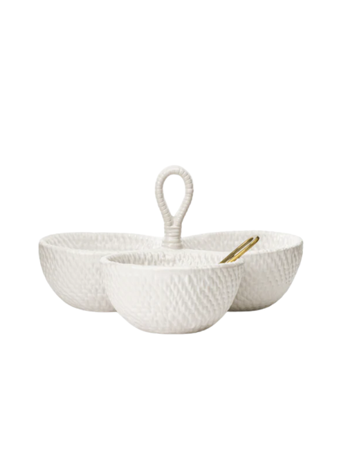 Woven Ceramic Dip Dish With Spoon