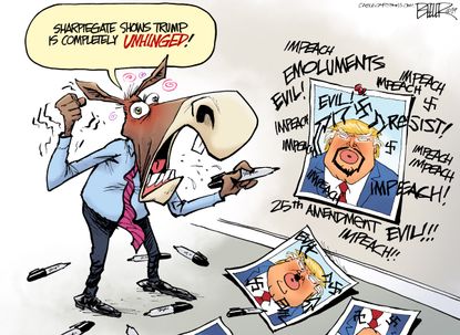 Political Cartoon U.S. Democrats Trump Sharpie Hurricane Dorian