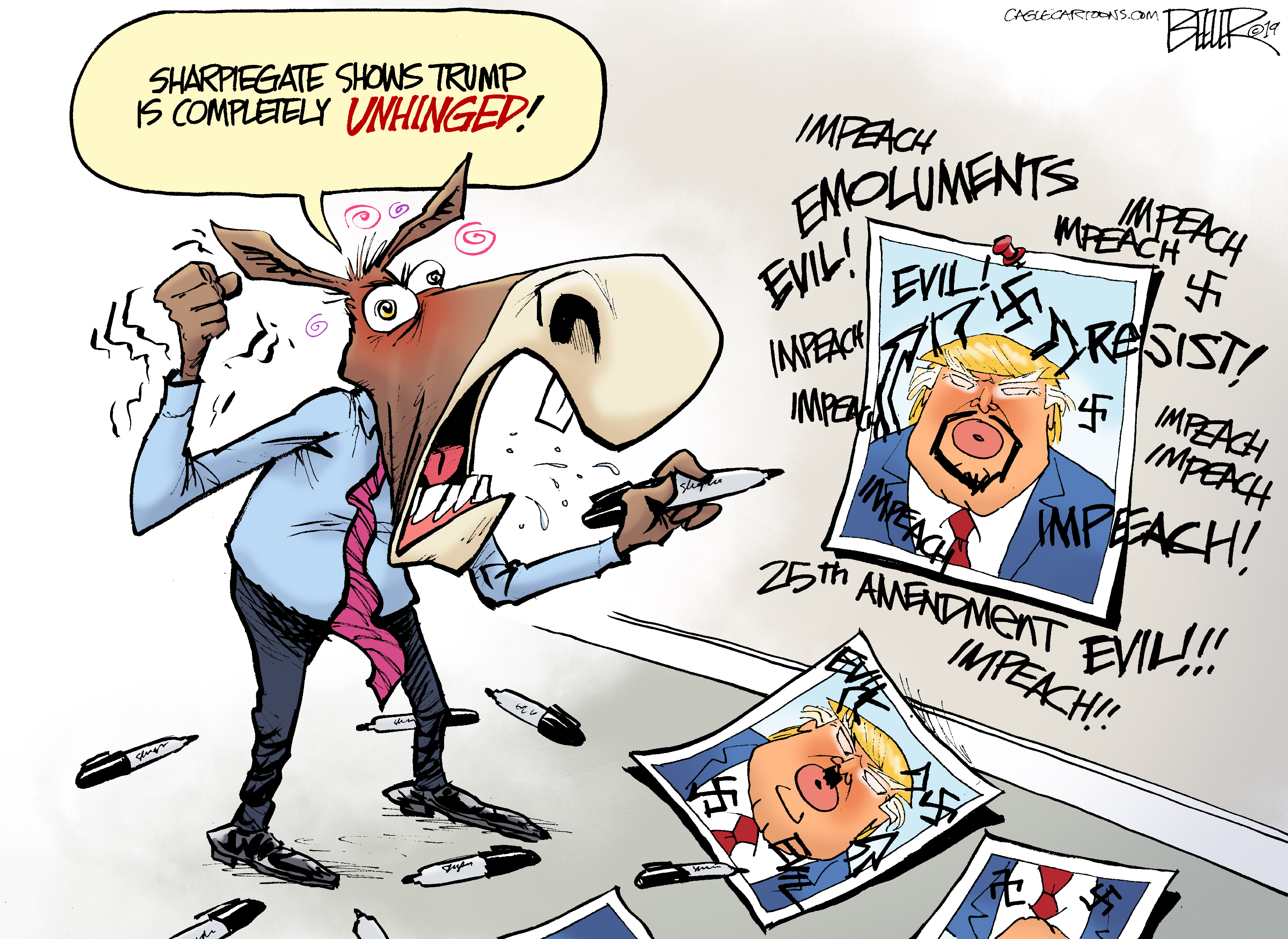 Political Cartoon U.S. Democrats Trump Sharpie Hurricane Dorian