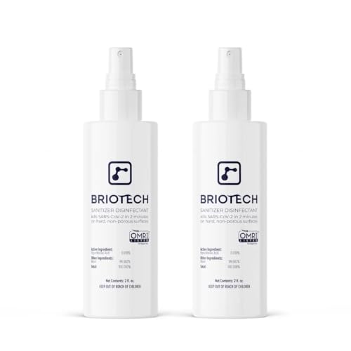 Briotech Sanitizer Disinfectant Hypochlorous Spray, Kills 99.99% of Viruses & Bacteria, Eliminates Odor, Gentle for Nurseries & Play Rooms, Rinse Free Sanitizer, Travel Size 2 Fl Oz (pack of 2)