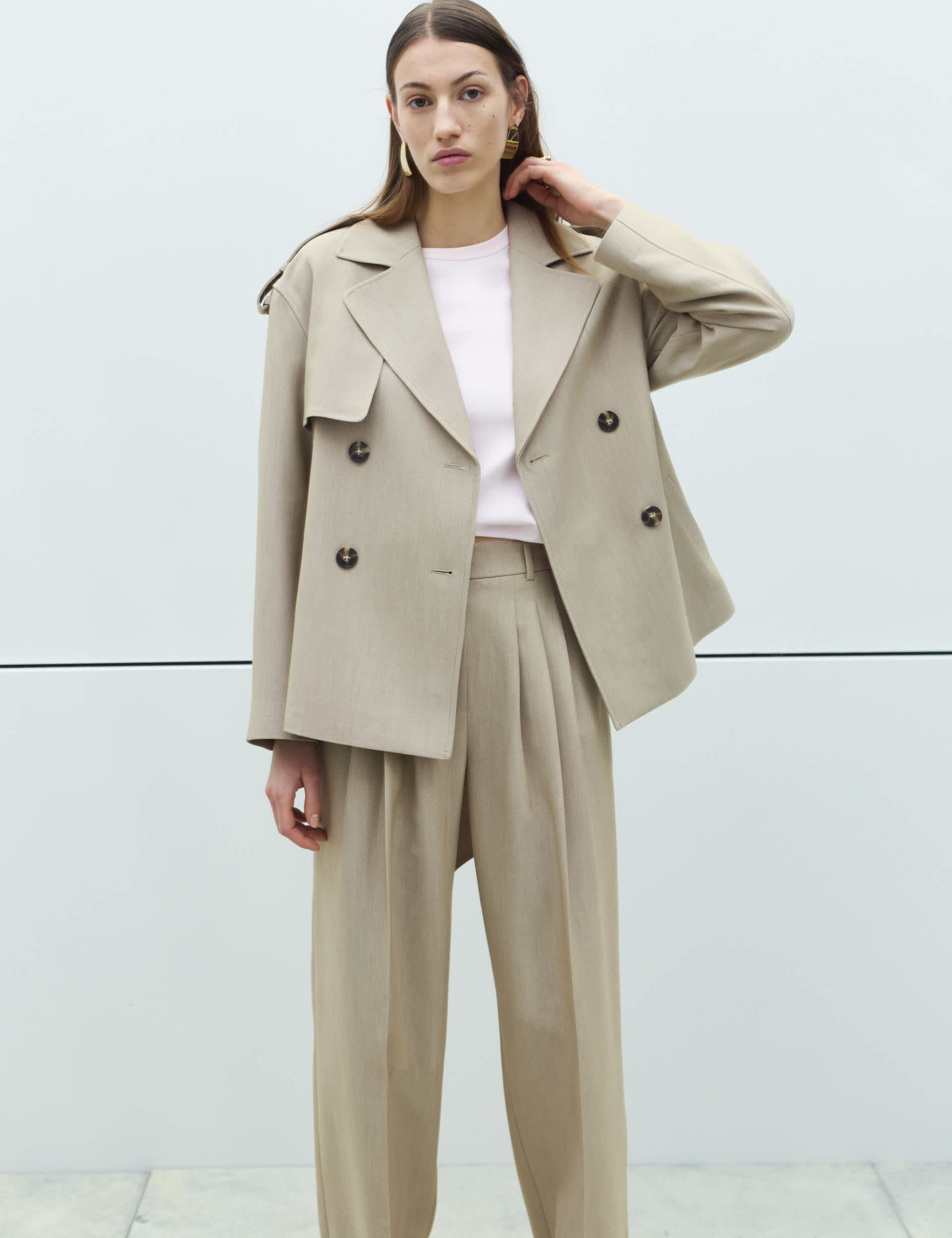 Belted Double Breasted Short Trench Coat