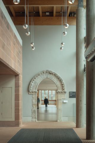 Burrell Collection building, brick and glass volumes