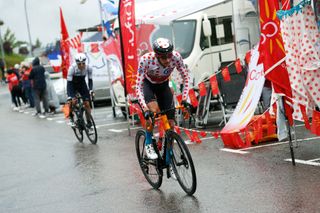 TIGNES FRANCE JULY 04 Wout Poels of The Netherlands and Team Bahrain Victorious Polka Dot Mountain Jersey in breakaway during the 108th Tour de France 2021 Stage 9 a 1449km stage from Cluses to Tignes Monte de Tignes 2107m LeTour TDF2021 on July 04 2021 in Tignes France Photo by Chris GraythenGetty Images