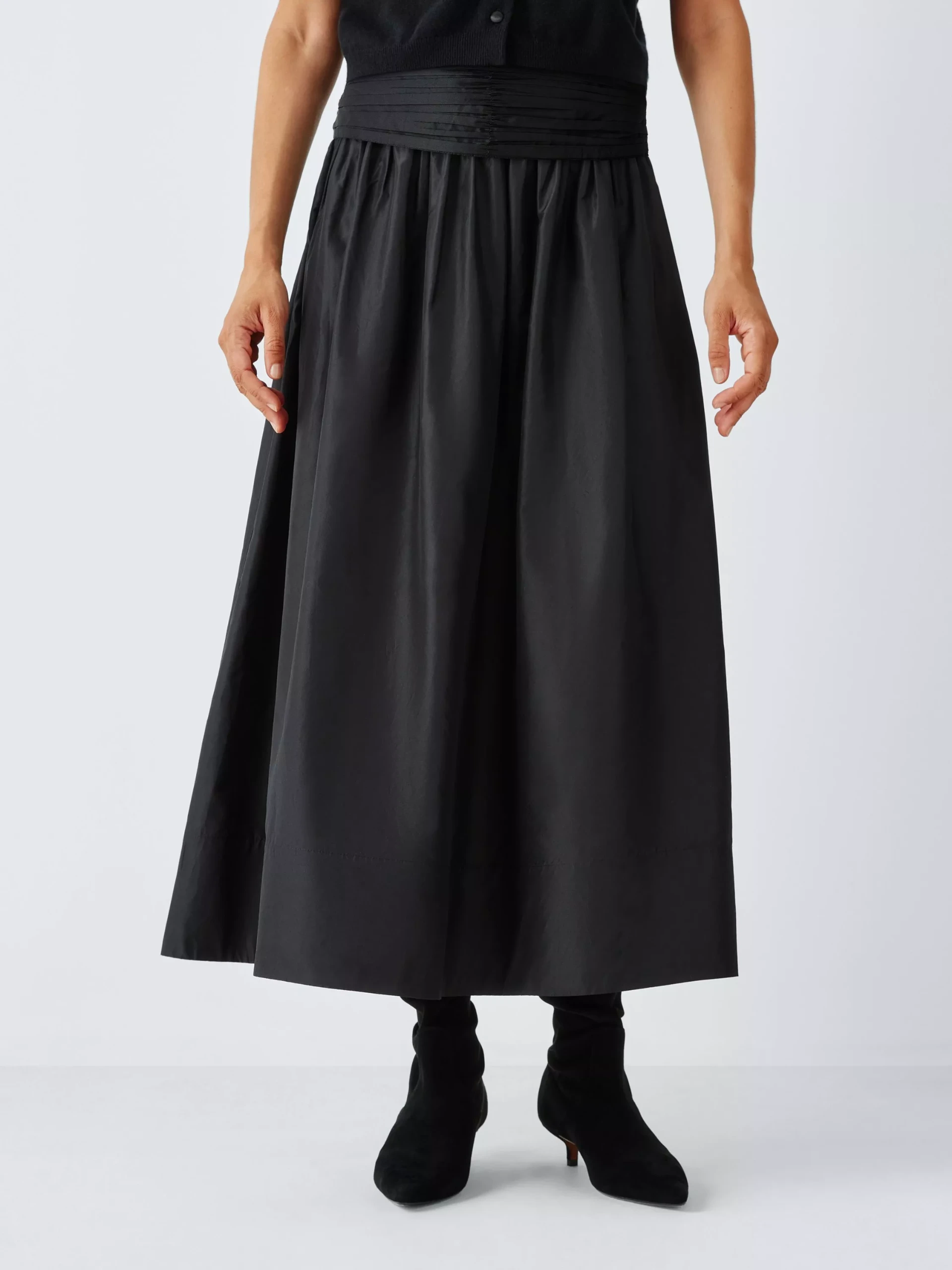 John Lewis X Rixo Hester Silk Taffeta Midi Skirt, Black