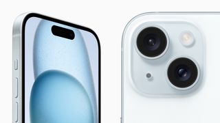 Close-up on selfie and rear cameras on iPhone 15