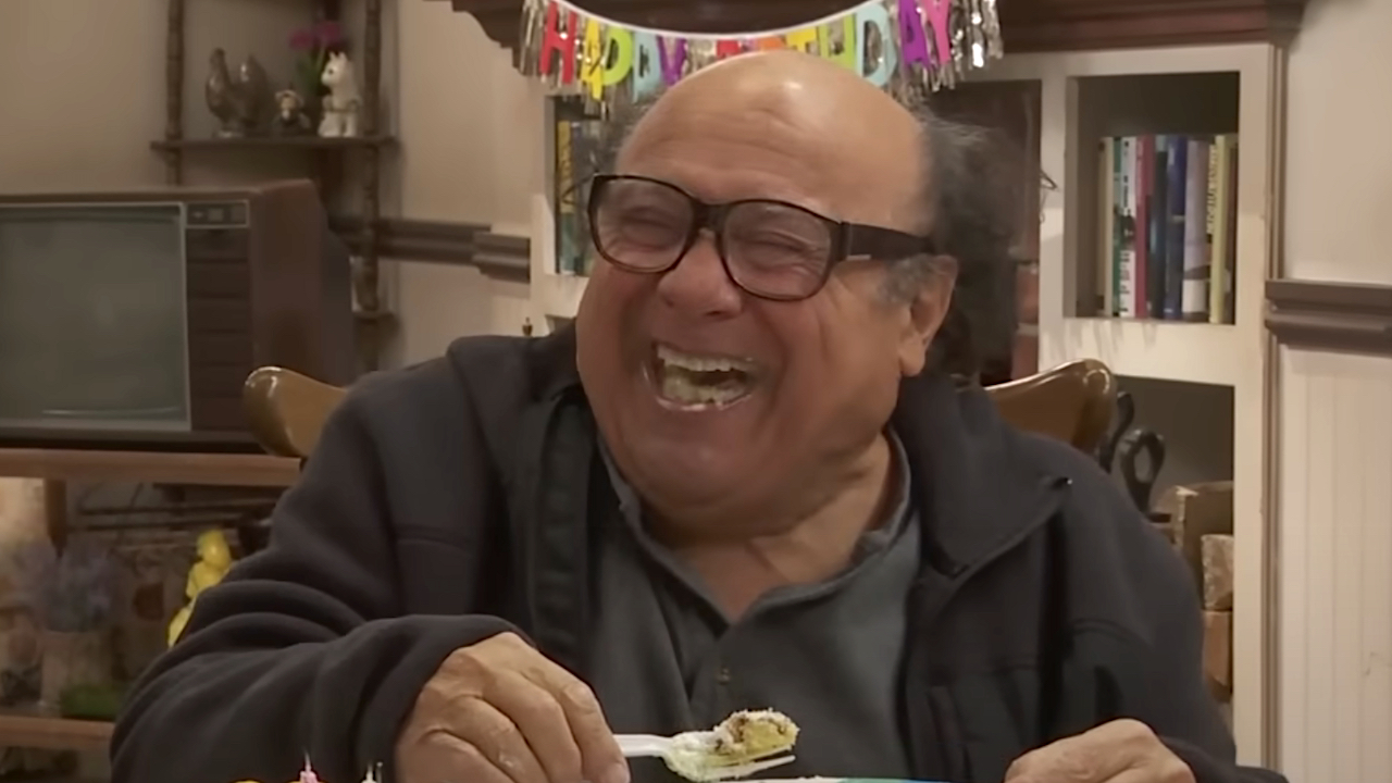 Screenshot of Danny DeVito laughing during It's Always Sunny In Philadelphia Outtake