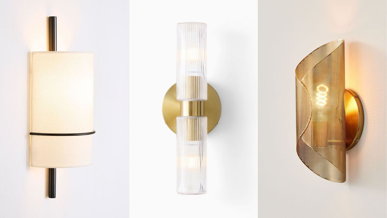 A three panel image showing West Elm sconces