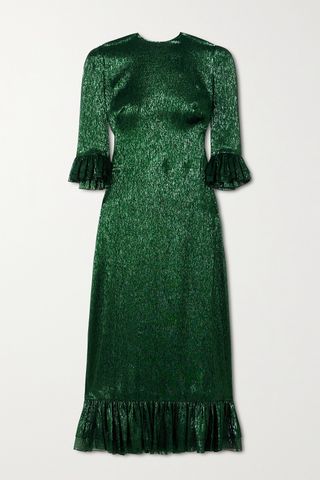 The Falconetti Ruffled Metallic Silk-Blend Midi Dress