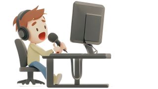 A cartoon person speaking into a computer created by Bing Image Creator