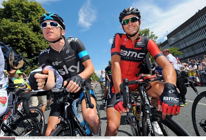 Geraint Thomas and Greg Van Avermaet at the start
