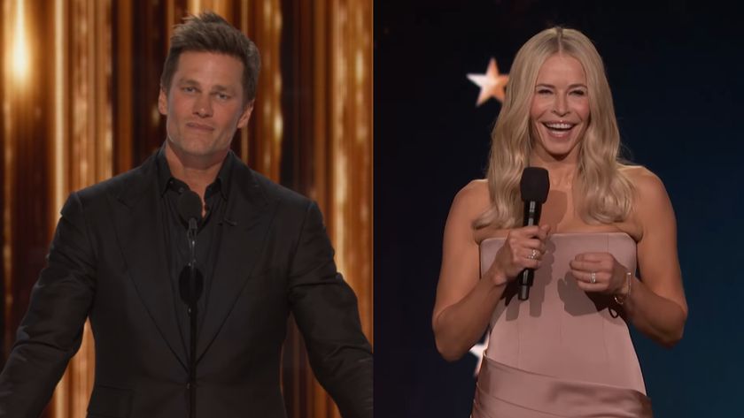 Tom Brady telling jokes at his roast, next to Chelsea Handler during her opening monologue at the 2026 Critics Choice Awards.