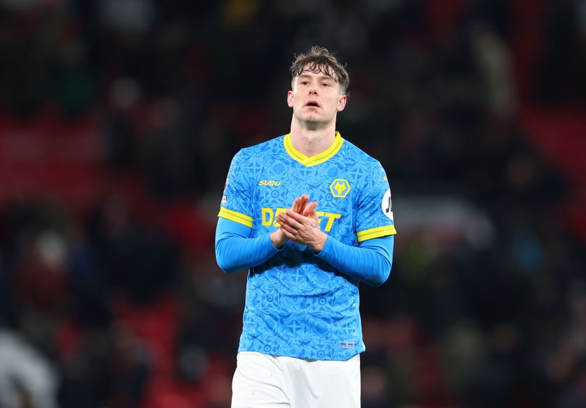 MANCHESTER, ENGLAND - DECEMBER 30: Jorgen Strand Larsen of Wolverhampton Wanderers reacts after the Premier League match between Manchester United and Wolverhampton Wanderers at Old Trafford on December 30, 2025 in Manchester, England. (Photo by Molly Darlington/Copa/Getty Images)