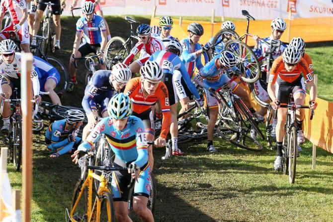 A crash in the U23 men's event at the 'cross World Cup in Tabor, Czech Republic