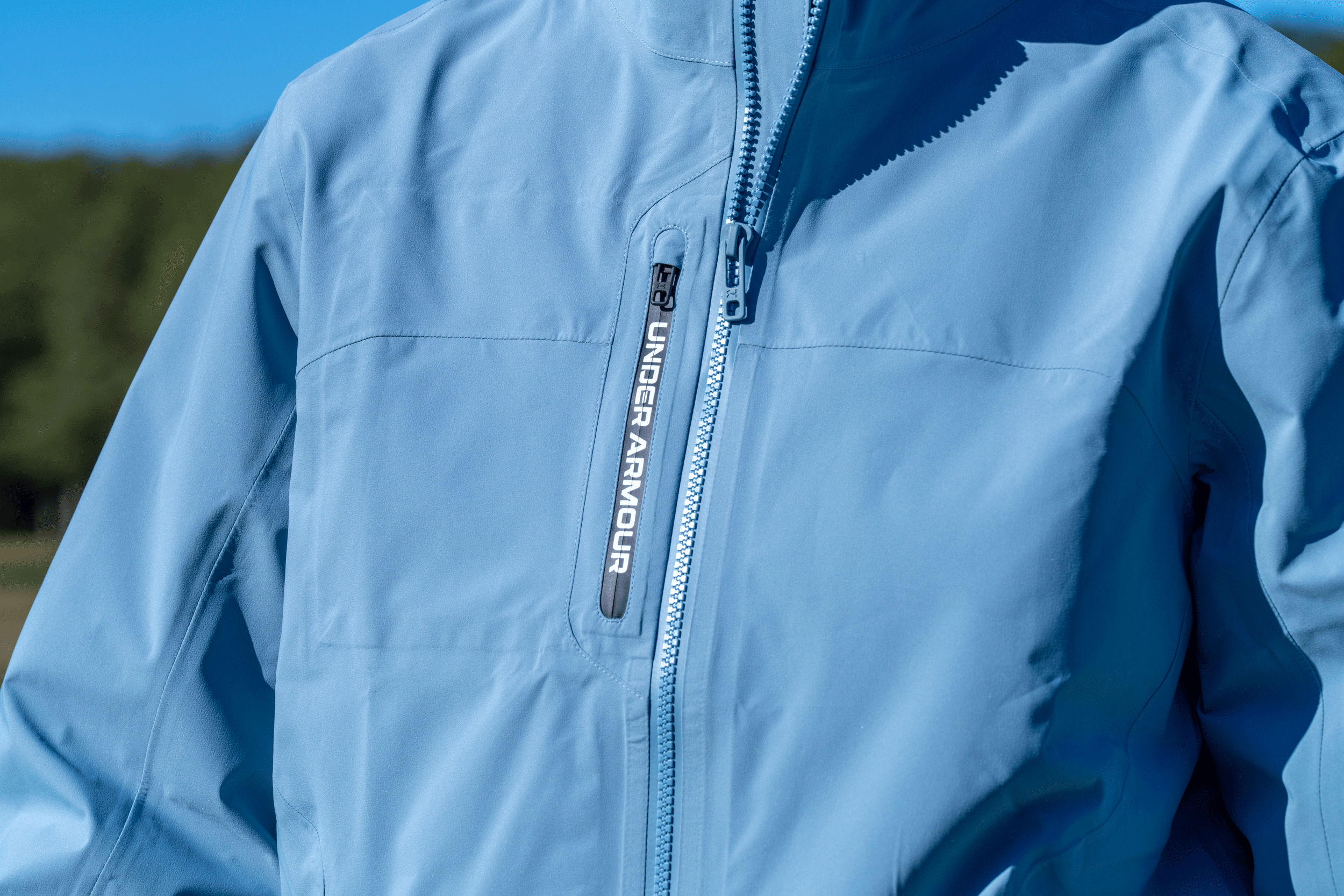 A close-up of the Under Armour Drive Pro Rain Jacket in 2026