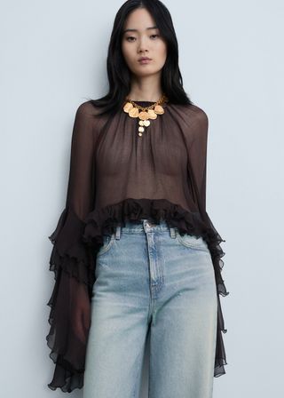 Chiffon Crop Blouse With Ruffles