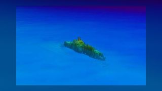 This multibeam sonar image shows the wreck of USS Albacore on the seafloor beneath about 820 feet of seawater, about five miles east of the city of Hakodate on Hokkaido.