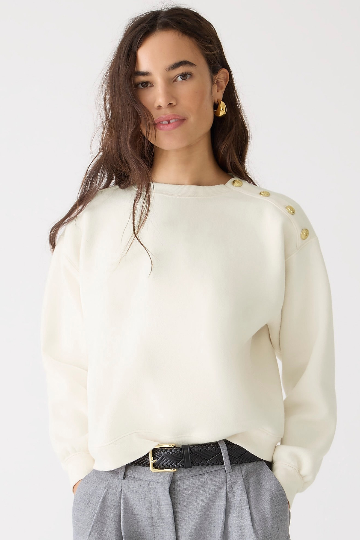 J.Crew Heritage Fleece Cropped Sweatshirt with Buttons