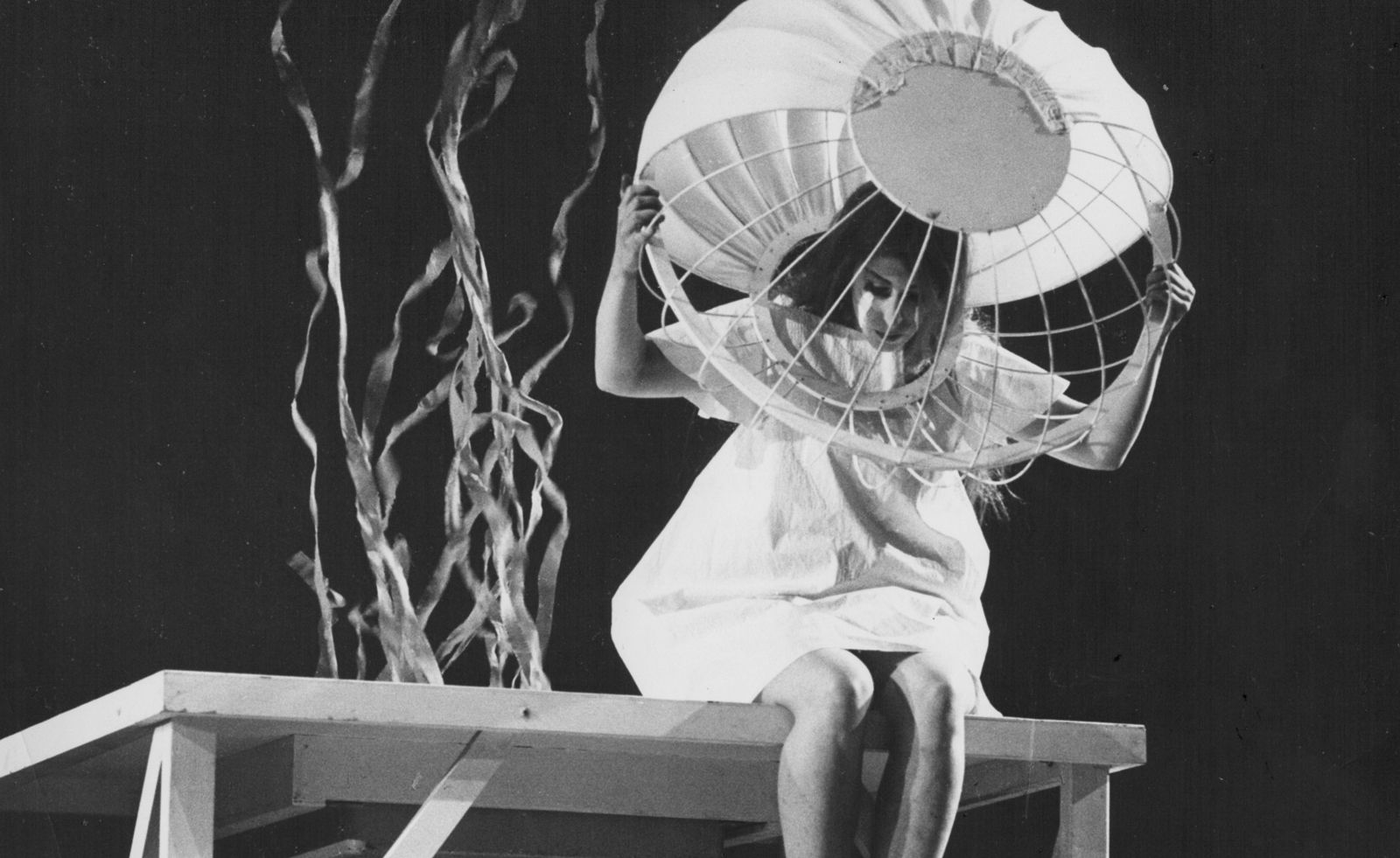 Meredith Monk artwork of woman with frame on head