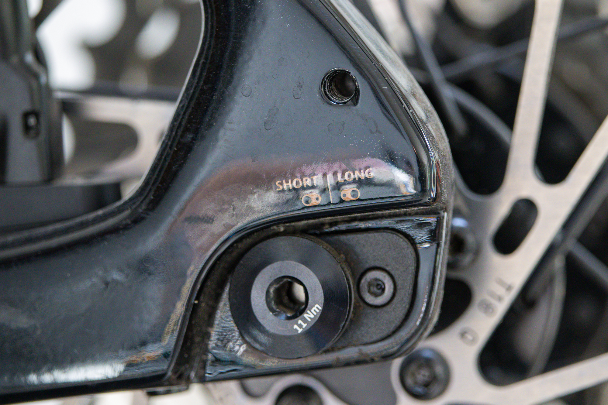 close up of he flip chip area of the rear dropout on a Giant Revolt