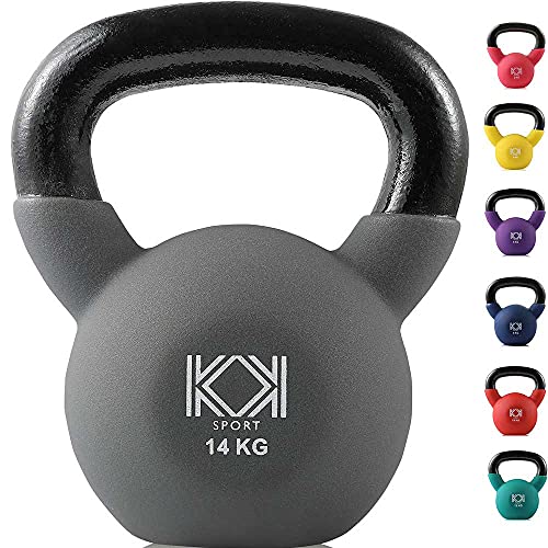 Kk Kettlebells Cast Iron Neoprene Coated Weights Lifting Strength Training Home Gym Exercise (14kg, Grey)