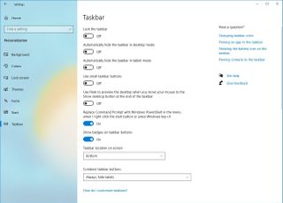 Taskbar customization settings
