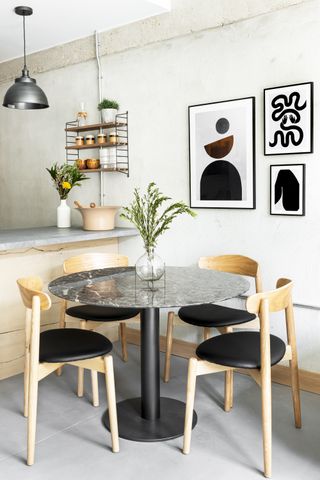 small apartment furniture ideas round dining table by Interior Fox