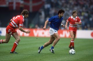 Gianluca Vialli in action for Italy against Denmark in 1988.