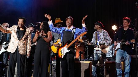 Bobby Rush, from left, Shemekia Copeland, Buddy Guy, Eric Gales and John Mayer perform at Buddy's Got the Blues: A 90th Birthday Concert Celebration at the Radio City Music Hall in New York, Thursday, Oct. 1, 2026.
