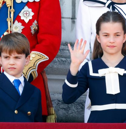 Prince Louis and Princess Charlotte waving