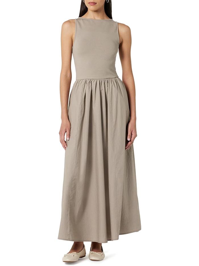 The Drop, The Drop Women's Dia Mixed Fabric Midi Tank Dress Vintage Khaki, 3x, Plus Size