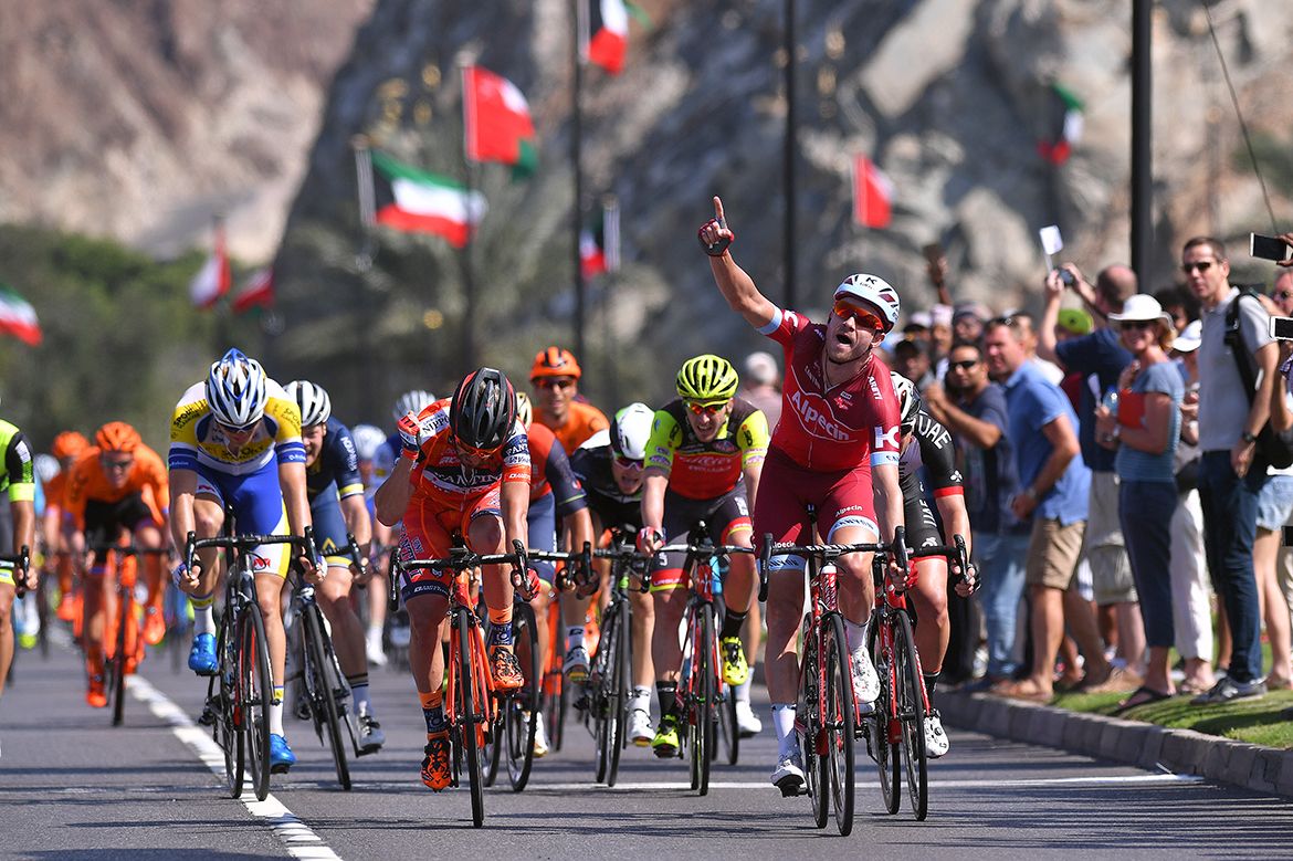 Kristoff raises his arm in celebration