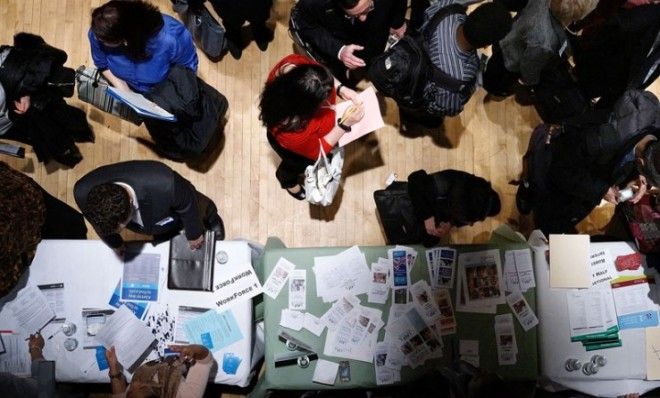 A crowded job fair in New York City on March 6.