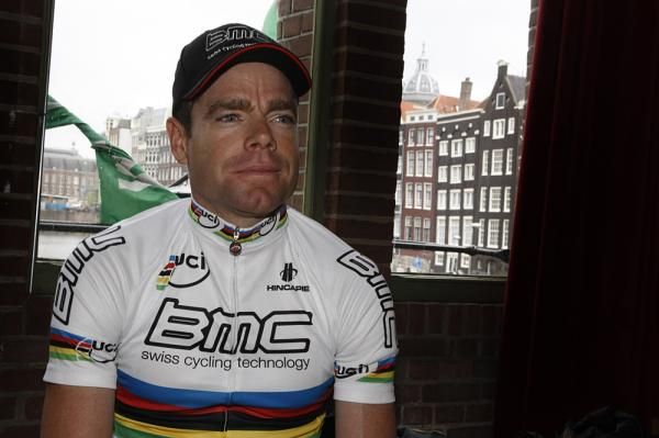 Cadel Evans (BMC) gets ready for the team presentation.