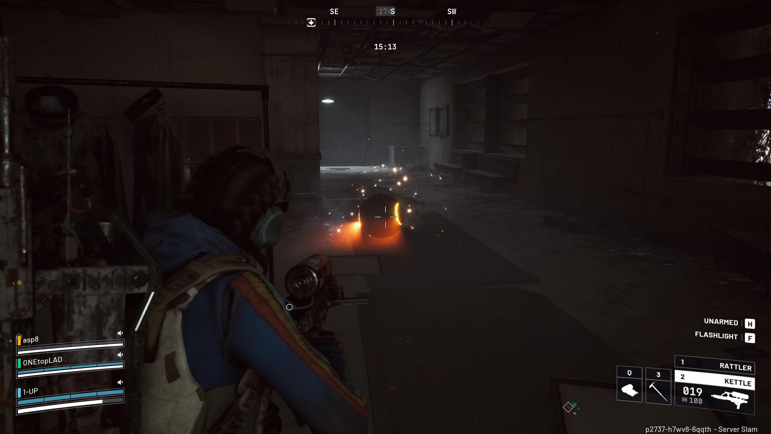 Arc Raiders Fireballs: A player shooting at a Fireball that's charging towards them inside a dark hallway.