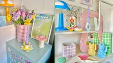 Shelves with brightly colored accessories