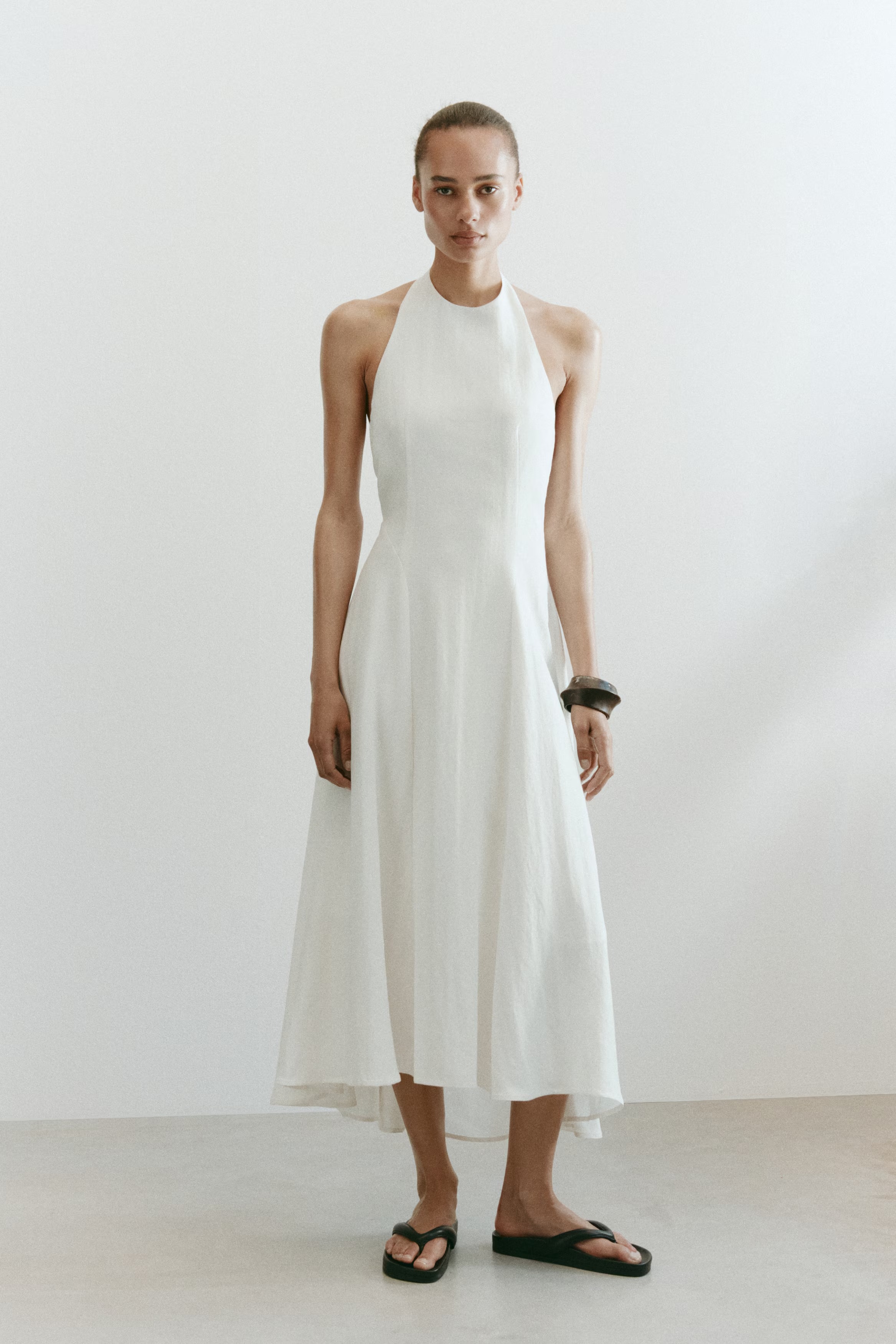 Flared-Skirt Halterneck Dress