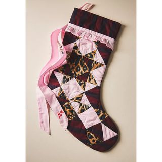 Damson Madder Patchwork Bow & Leopard Stocking