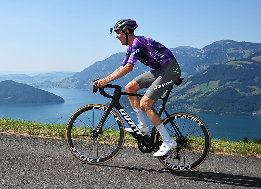 STOCKHUTTE, SWITZERLAND - JUNE 22: Ben O'Connor of Australia and Team Jayco AlUla competes during the 88th Tour de Suisse 2025, Stage 8 a 10km individual time trial stage from Beckenried to Stockhutte 1268m / #UCIWT / on June 22, 2025 in Stockhutte, Switzerland. (Photo by Tim de Waele/Getty Images)